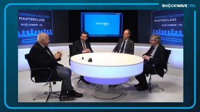 four professionals talking around a table