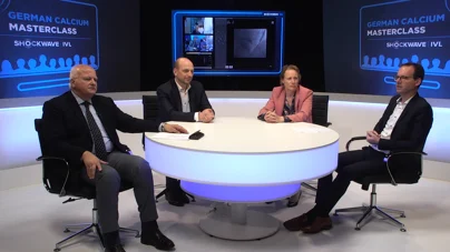 four professionals talking around a table