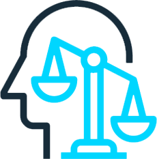 Line icon of a head in profile with a scale in the center