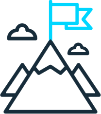 Line icon of mountains with a flag at the summit
