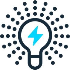 line icon of a lightbulb with a lightning bolt in the center