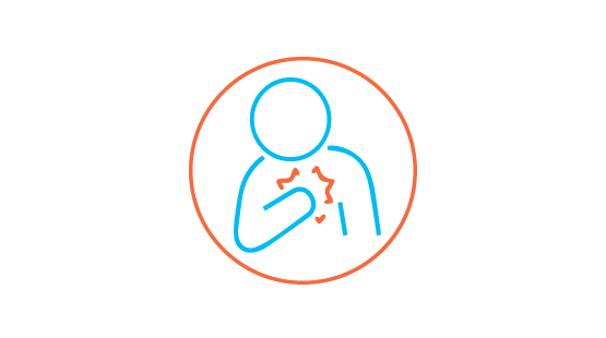 orange and blue icon of person holding chest