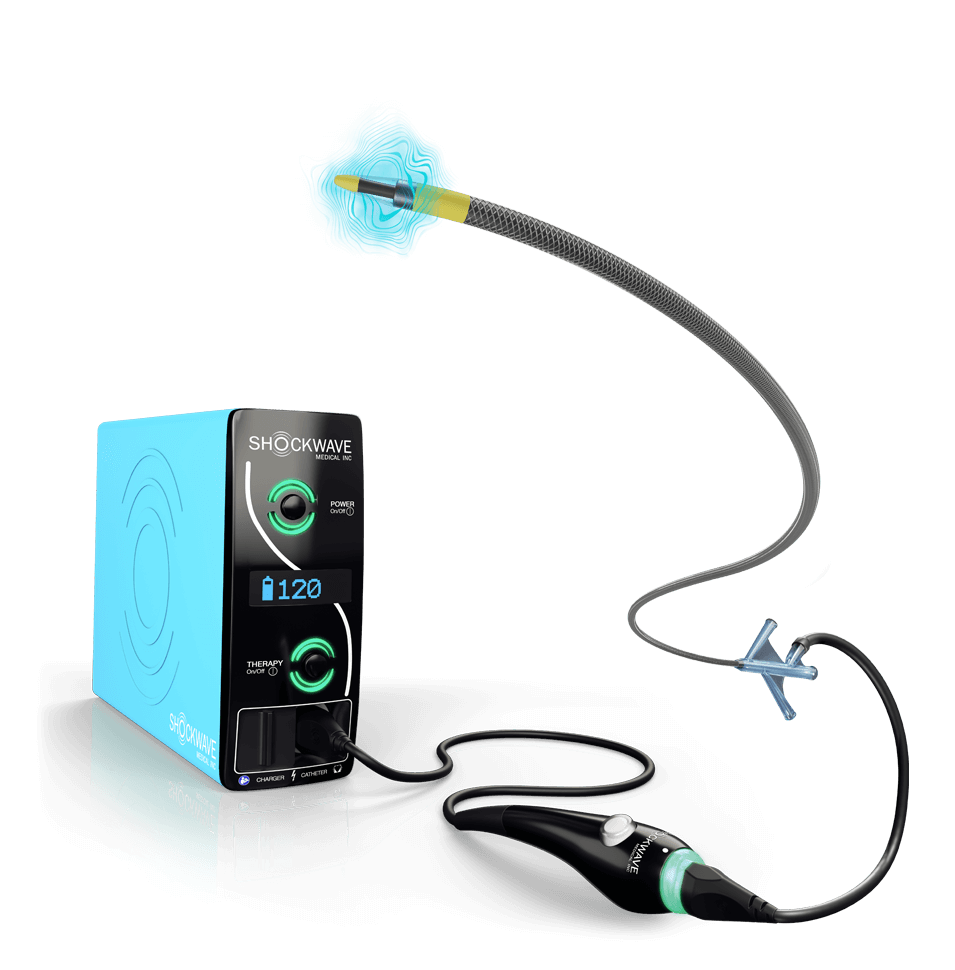 Product image of the Shockwave generator and Shockwave Javelin Peripheral IVL catheter