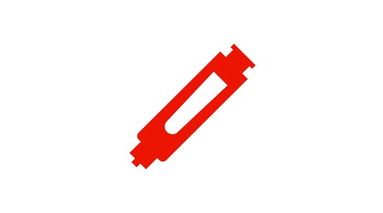 Red line icon of a syringe without a needle on a plain white background