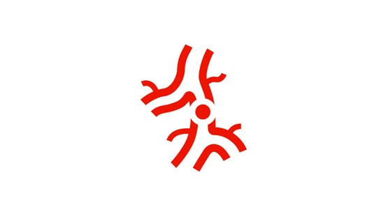Red line icon of a branching artery with a blockage on a plain white background